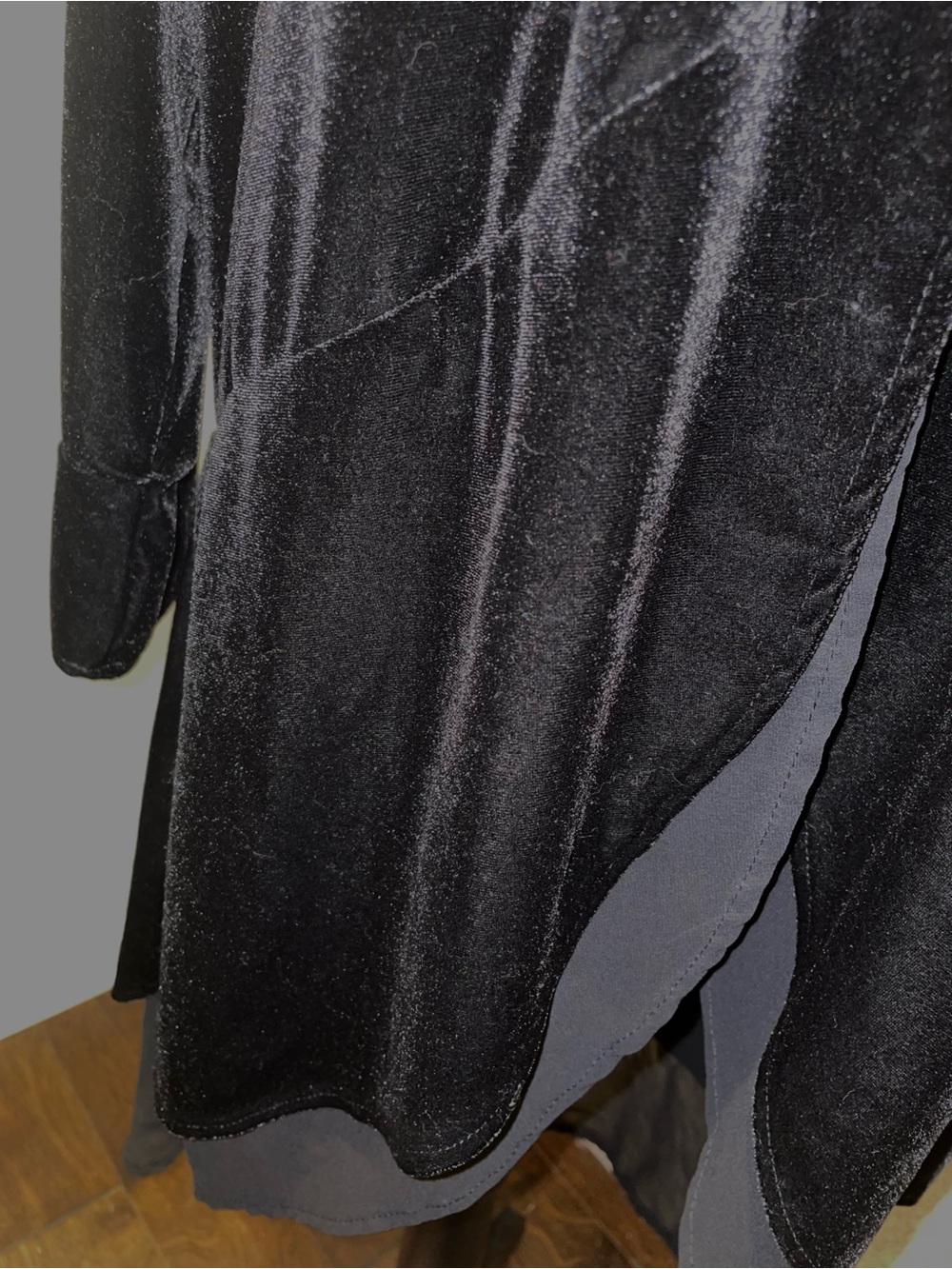 Vivimos Longline Velvet Duster Size XL Black Multi Fabric Boho Witchy Whimsigoth - Picture 12 of 14